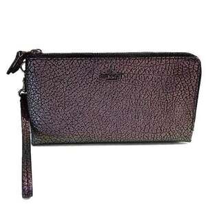 Coach Hologram Oil Slick Iridescent Pebbled Leather Double Zip Wristlet